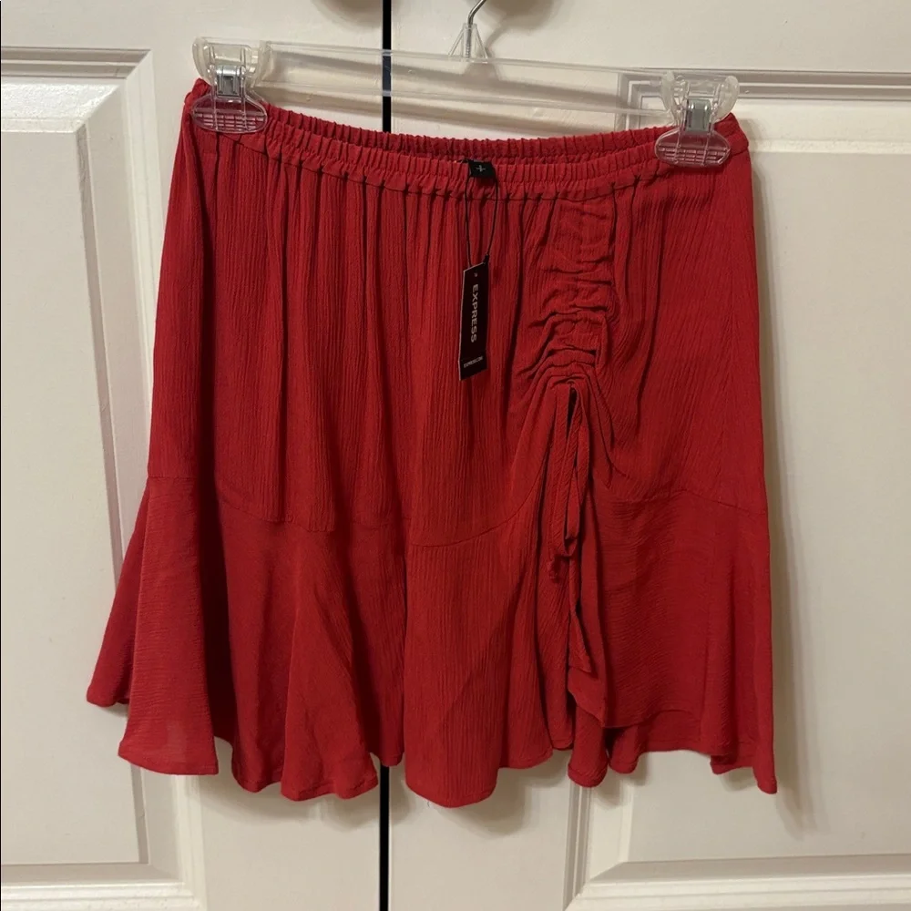 Express Red Ruched Skirt - Picture 1 of 6